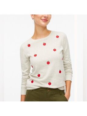 J. Crew Casual Knit Sweater with Red Apple Embroidery